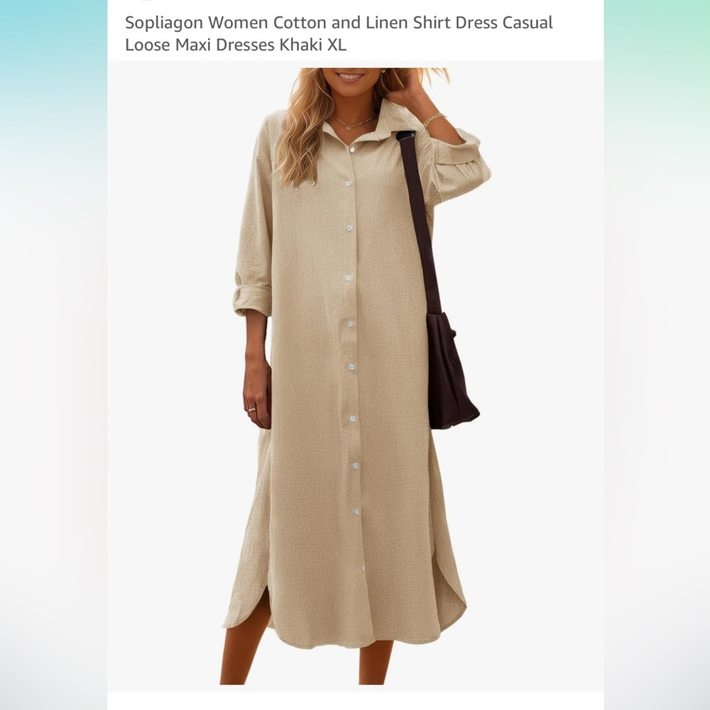 Beige Button-Up Long Shirt Dress